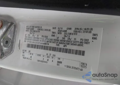 2015 Ford Escape Titanium from USA, damaged, VIN 1FMCU0JXXFUA48874